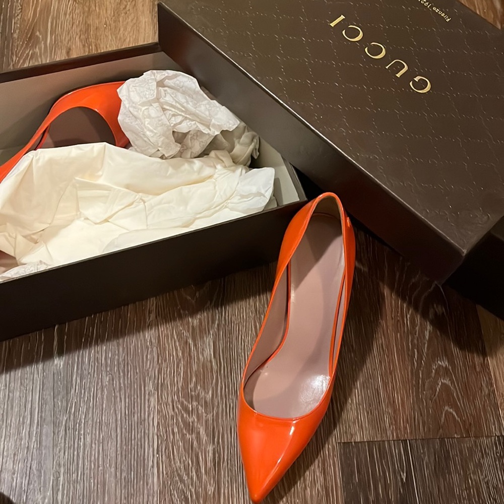 Gucci Vernice Crystal, Dark Orange heels women